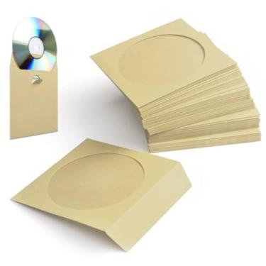 Imagem de Flexzion Pacote com 100 capas de CD de DVD – Capas de CD de papel premium para CDs em branco para gravação de música, filme, videogame, disco – Armazenamento de envelopes de CD com recorte de janela e