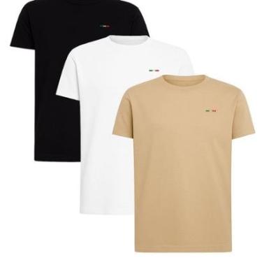 Imagem de Kit 3 Peças Camisetas Básicas Masculina em Algodão Premium no Estilo Tommy Bordado Itália-Masculino