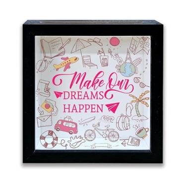 Imagem de Caixa de sombras com compartimentos, moldura Make Our Dreams Happen, 20 x 20 cm, decoração para escritório em casa, caixa de saquê para memórias, presentes de aventura de viagem para casais, caixas de
