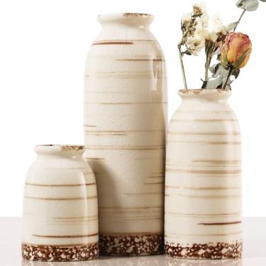 Imagem de Joeabor Conjunto de 3 vasos de cerâmica, vasos de flores decorativos para casa, escritório, sala de estar, cozinha, quarto, casa de fazenda, moderna, rústica e boho, decoração estética para