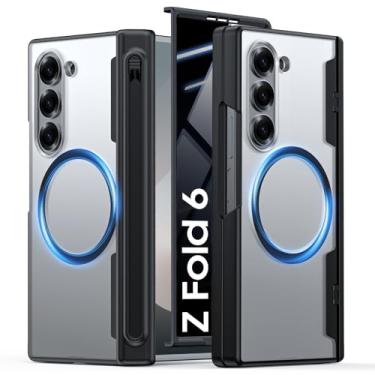 Imagem de Capa para Galaxy Z Fold 6 com suporte para caneta S, compatível com MagSafe, protetor de tela de privacidade integrado e proteção de dobradiça, capa de telefone fina à prova de choque militar para