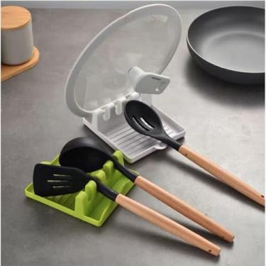 Imagem de Descanso de Talheres e Tampa de Panela Multifuncional – Suporte com Bandeja Coletora para Utensílios – Plástico PP Livre de BPA – Organizador de Cozinha 14,5×13 cm