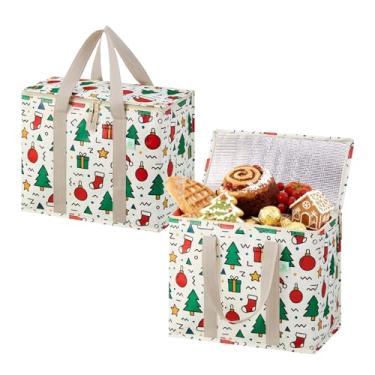 Imagem de VENO Pacote com 2 sacos térmicos, sacos de supermercado isolados para entrega de comida, refrigerador dobrável, sacolas de compras reutilizáveis para mantimentos, fundo rígido, zíper, dobrável, padrão