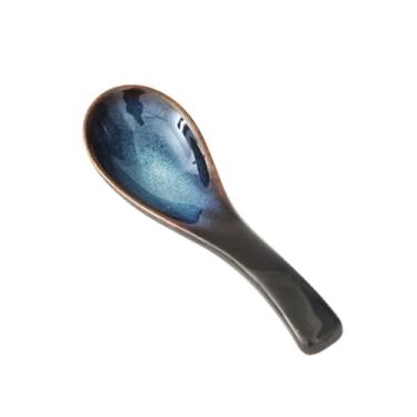 Imagem de Colheres de Jantar Concha de sopa cerâmica para troca forno japonês Restaurante Cozinha doméstica pequena Conjunto 4 peças sobremesa Elegante talheres mesa cozinha(Blue)