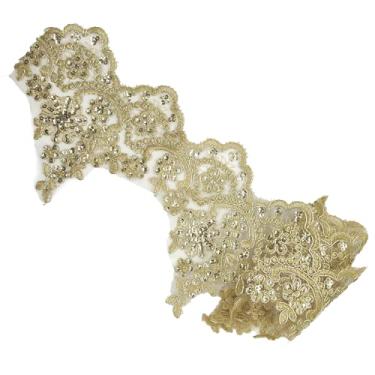 Imagem de YAFIYGI Fita dourada com aplique de renda dourada de 1 jarda para costurar apliques de contas, enfeites e acabamentos, fita de renda bordada floral para artesanato, roupas, decoração de casamento, 12