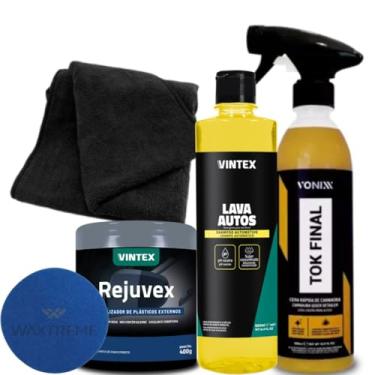 Imagem de Vonixx Kit Lava Autos 500ml + Rejuvex 400g + Tok Final + Flanela + Aplicador, Shampoo Automotivo com Cera Rápida de Carnaúba