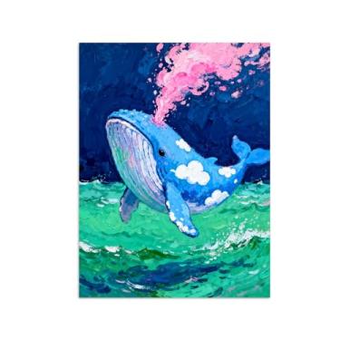 Imagem de Animais Pintura Arte Parede - Oceano Tubarão - Impressões em tela - Moderno Colorida Pôster para decoração sala de estar 60x80cm Sem Moldura