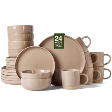 Imagem de Famiware Conjunto de louça Milkyway com canecas para 6 (24 peças), seguro para micro-ondas e lava-louças, resistente a lascas e arranhões, marrom canela