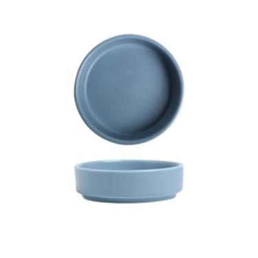 Imagem de prato de lanche Prato de cerâmica para tempero molho soja redondo para salada Tigela tomate tigela de sopa(Grey-blue)