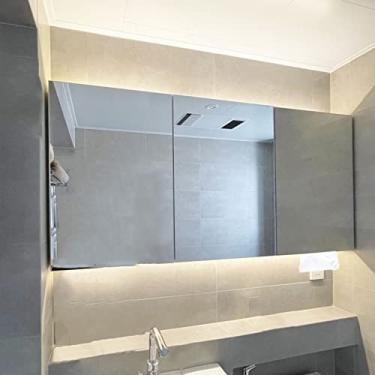 Imagem de SPXMQSS Armários de banheiro com luzes, armário de armazenamento de espelho de banheiro com prateleiras de espelho Armários de banheiro com espelho Unidades de armazenamento montadas na parede de 3