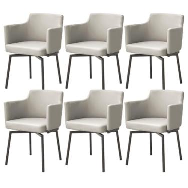 Imagem de SPXMQSS Cadeiras de sala de jantar, cadeiras de cozinha estofadas com encosto e pernas de metal, cadeiras de jantar giratórias de couro com apoios de braços para casa, escritório, sala de estar e