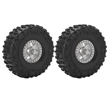 Imagem de Ainoli 2 unidades de 1,9 pol. Conjunto de pneus de aro de roda de metal, jantes de borracha, conjunto para carro crawler axial SCX10 1/10 RC (Prata)