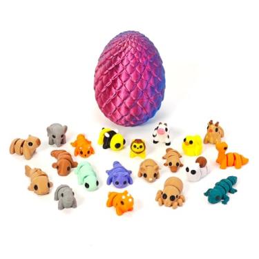Imagem de ANNSIXMARK 20 pcs Mini 3D Printed Animal Toy Colectible Figurines Set with 4 inches Egg for Christmas & New Year Gifts,Versatile Decor for All Room Types Red Blue