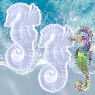 Imagem de 2 moldes de resina de cavalo-marinho, resina marinha, 3D, moldes de epóxi de silicone animal para bricolage, concreto, mesa, aquários, aquários, aquários, oceano, animal, decoração de casa