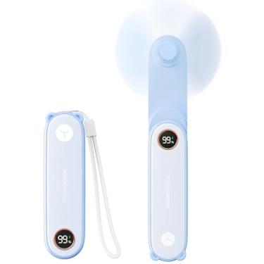 Imagem de SWEETFULL Mini ventilador portátil portátil com tela de LED, ventilador portátil dobrável 3 em 1 USB recarregável e lanterna para viagens, cílios de cílios, bolso pequeno fofo para mulheres, meninas