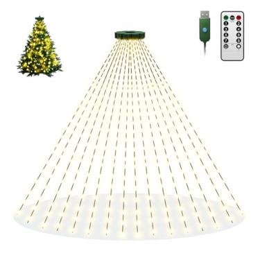 Imagem de btfarm Luzes de árvore de Natal com controle remoto, 2 m, 400 LED, plugue USB, luz de Natal para árvore de 1,5 a 7 m, temporizador à prova d'água, regulável, 8 modos de luz cintilante em cascata para