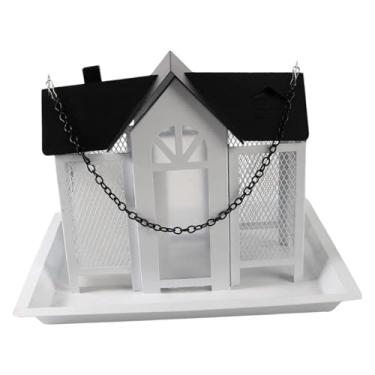 Imagem de Baoblaze Alimentador de pássaros de metal, decoração de jardim, para pendurar em pátios externos, alimentadores de para pendurar ao ar livre, Branco