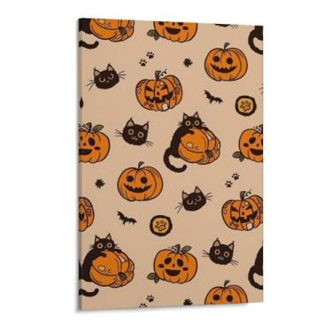 Imagem de HouLaiZhe Pôster de Halloween Gato Preto Abóbora Linda Impressão de Arte de Parede Decorações de Halloween Decoração de Parede Estética Gótica para Sala de Estar Quarto 11 x 17 polegadas (28 x 43 cm)