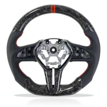 Imagem de Volante de carro para Infiniti q50 q60 volante de fibra de carbono 2017 2018 2019 2020 2021 2022 2023 2024 (fibra de carbono forjada preta + couro perfurado)