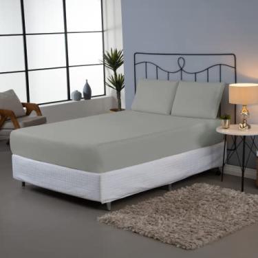 Imagem de Jogo de Lençol 3 Peças Casal Padrão, Percal 180 Fios, Liso com Elástico, 80% Algodão/20% Poliéster, 1,88m x 1,38m x 30cm, Inclui 2 Fronhas 70cm x 50cm (Cinza)
