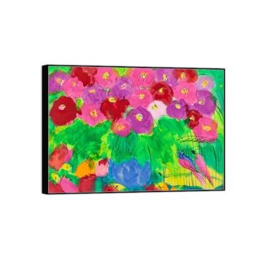 Imagem de Pintura de arte de parede de flores - imagem de decoração vintage - natureza morta - impressões em tela de moldura preta para sala de estar 90 x 125 cm 35 x 49 pol