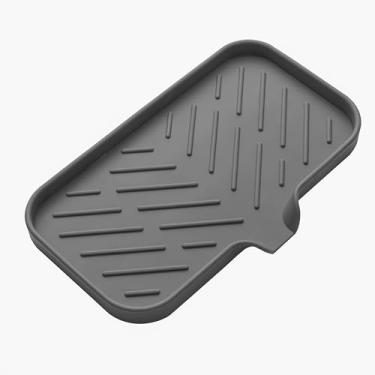 Imagem de Saboneteira de silicone autodrenante, suporte de esponja que economiza espaço, bandeja organizadora para cozinha e banheiro, cinza