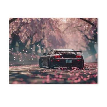 Imagem de HouLaiZhe Static Jdm Car Rx7 Pôster de flor de cerejeira lona decoração de sala estética pintura de parede impressões de sala de galeria decoração de parede para quarto sala de estar escritório 18 x