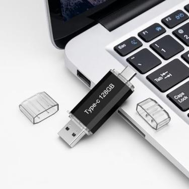 Imagem de Flash Drive USB 3.0 tipo C + USB A portátil tipo C de 128 GB Flash Drive USB-C 2 em 1, caixa de metal para smartphone/tablet/computador/Mac (preto)