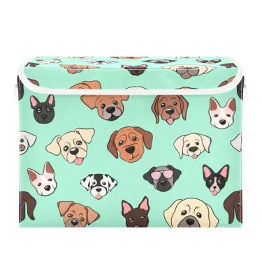 Imagem de xigua Cestos de armazenamento de rostos de cachorro com tampas e alça de transporte, caixas de armazenamento dobráveis organizadores recipientes cestos cubo com capa para casa, quarto, armário
