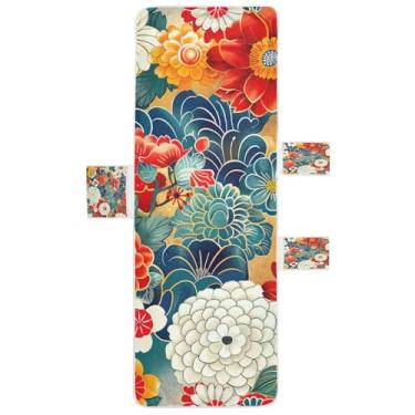 Imagem de STAYTOP Capa de toalha de espreguiçadeira de padrão floral estilo japonês, capa de espreguiçadeira macia, capas de cadeira de praia com bolsos para jardim ao ar livre, pátio, pátio, banhos de sol