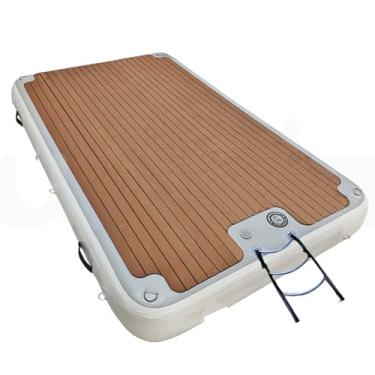 Imagem de Tapete de ginástica inflável escovado, tapete inflável na água, doca flutuante inflável, doca flutuante inflável com escada e bomba de ar elétrica, 3 x 3 m/9,8 x 9,8 pés