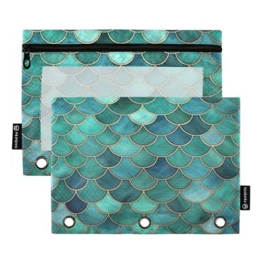Imagem de Wassud Pacote com 2 pastas de fichário com estampa de pele de sereia, pastas de bolso com 3 furos, pasta organizadora para casa, escritório
