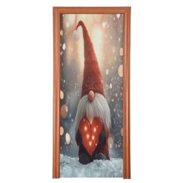 Imagem de Wassud Gnomo com uma capa de porta de coração, decoração de Natal, exterior, banner, decoração de casa, grande decoração de porta da frente, 89 cm x 200 cm