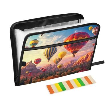 Imagem de Wassud Balões de ar quente voadores com 13 bolsos, organizador de arquivos sanfonados, pastas de arquivos expansíveis com abas e adesivos, tamanho carta A4, papel para recibos, documentos, pasta