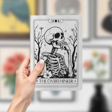 Imagem de Caderno de couro com cartão de tarô The Overthinker, diário de couro gótico de caveira gótica A5, agenda de anotações de 21 x 14,7 cm, agenda de viagem, presentes para amantes góticos 1