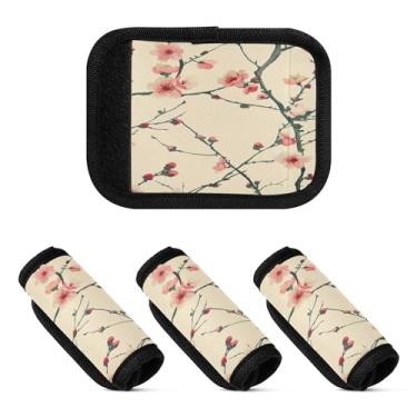 Imagem de Qilmy Beautiful Plum Blossoms Bagagem Handle Wrap Pacote com 4 Identificadores de Bagagem Tag Comfort Handle Grips Capa para Carrinho de Viagem Bolsa Mala Avião Acessórios de Viagem 885
