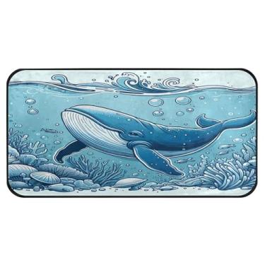 Imagem de Burbuja Tapete de cozinha Whale 51 x 99 cm, tapete lavável antiderrapante com suporte de borracha, tapete para cozinha, sala de estar, banheiro, decoração de casa