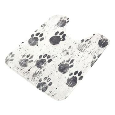 Imagem de Burbuja Tapete de banheiro com estampa de pata, tapete de banho absorvente de pelúcia macio, base antiderrapante para piso de banheiro, oval em forma de U