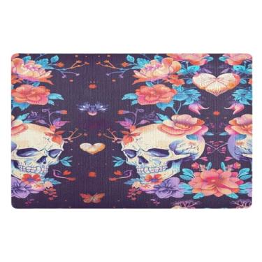 Imagem de STAYTOP Capachos de flores para ambientes externos de caveira de doces 81 x 50 cm, tapete de boas-vindas para ambientes internos, tapetes de banho fofos, capacho frontal antiderrapante para entrada