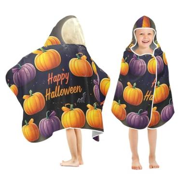 Imagem de Burbuja Toalha de banho com capuz de abóboras coloridas para crianças, toalha de praia de pelúcia macia absorvente para meninas e meninos 3-10 anos, 61 x 127 cm