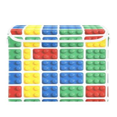 Imagem de xigua Caixas de armazenamento de blocos de montar com tampas e alça de transporte, caixas de armazenamento dobráveis organizadores recipientes cestos cubo com capa para casa, quarto, armário