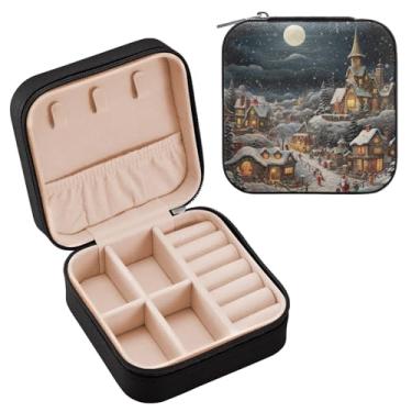 Imagem de YETTASBIN Caixa de joias de Natal para adolescentes, meninas, mulheres, presente de aniversário, Natal, caixa de armazenamento portátil de couro PU, mini estojo de joias de viagem para colar, brincos