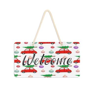 Imagem de Burbuja Placa de boas-vindas de carros de Natal para porta da frente, placa de boas-vindas de PVC para decoração de férias, 15 x 28 cm