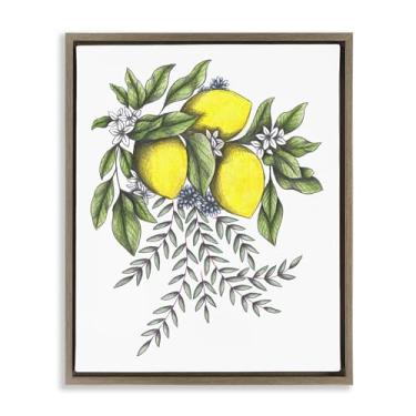 Imagem de Stupell Industries Lemons & Flowers Vintage Sketch Gold Framed Floater Canvas Wall Art, design por Cecilia Battaini, 78 x 63 cm