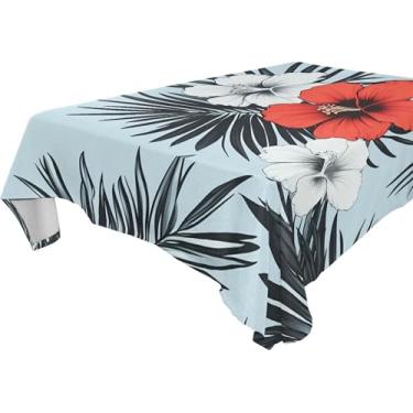 Imagem de Burbuja Toalha de mesa de flores tropicais com folhas de palmeira, toalha de mesa quadrada antirugas, para decoração de jantar, cozinha, festa, 137 x 137 cm