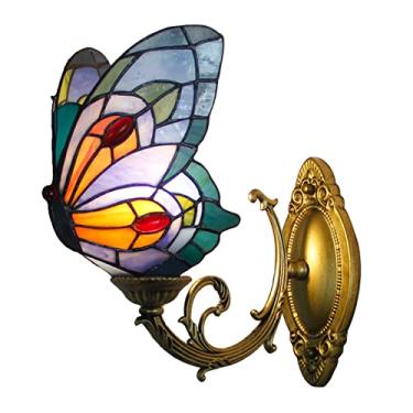Imagem de Arandela de parede estilo Tiffany com borboletas, mediterrânea, com 1 lâmpada, em vitral, estilo vintage europeu, ideal para corredor, quarto e sala de estar (6 variações).