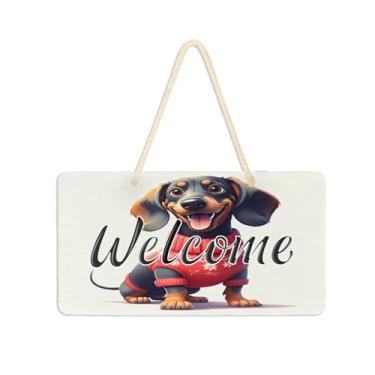 Imagem de Burbuja Placa de boas-vindas de cachorro com desenho animado para porta da frente, placa de boas-vindas de PVC para pendurar na parede varanda casa de fazenda, decoração de feriados, 15 x 28 cm