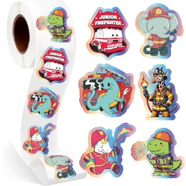 Imagem de Adesivos holográficos de bombeiro para crianças - Rolo de lembrancinhas de festa de caminhão de bombeiros, adesivos de recompensa de professores e presentes educativos de segurança comunitária