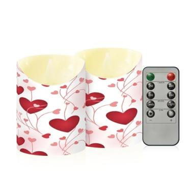 Imagem de Wassud Pacote com 2 velas sem chama de corações vermelhos com controle remoto, velas realistas cintilantes com temporizador, velas decorativas para Natal, casamento, festa, decoração de casa pequena