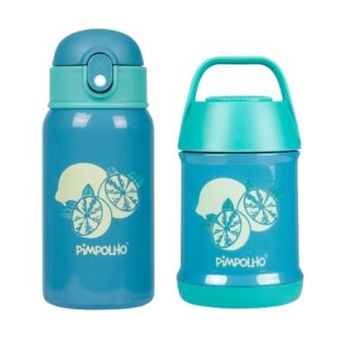 Imagem de Kit Garrafa e Pote Térmico Inox Infantil Verde Limão Pimpolho